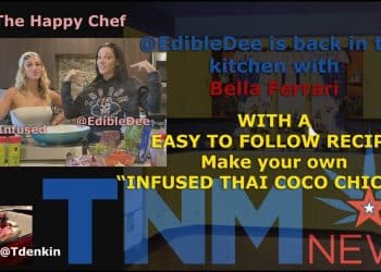 @EdibleDee and @bellainfused in the Kitchen with @tdenkin Making Infused Thai Coco Chicken