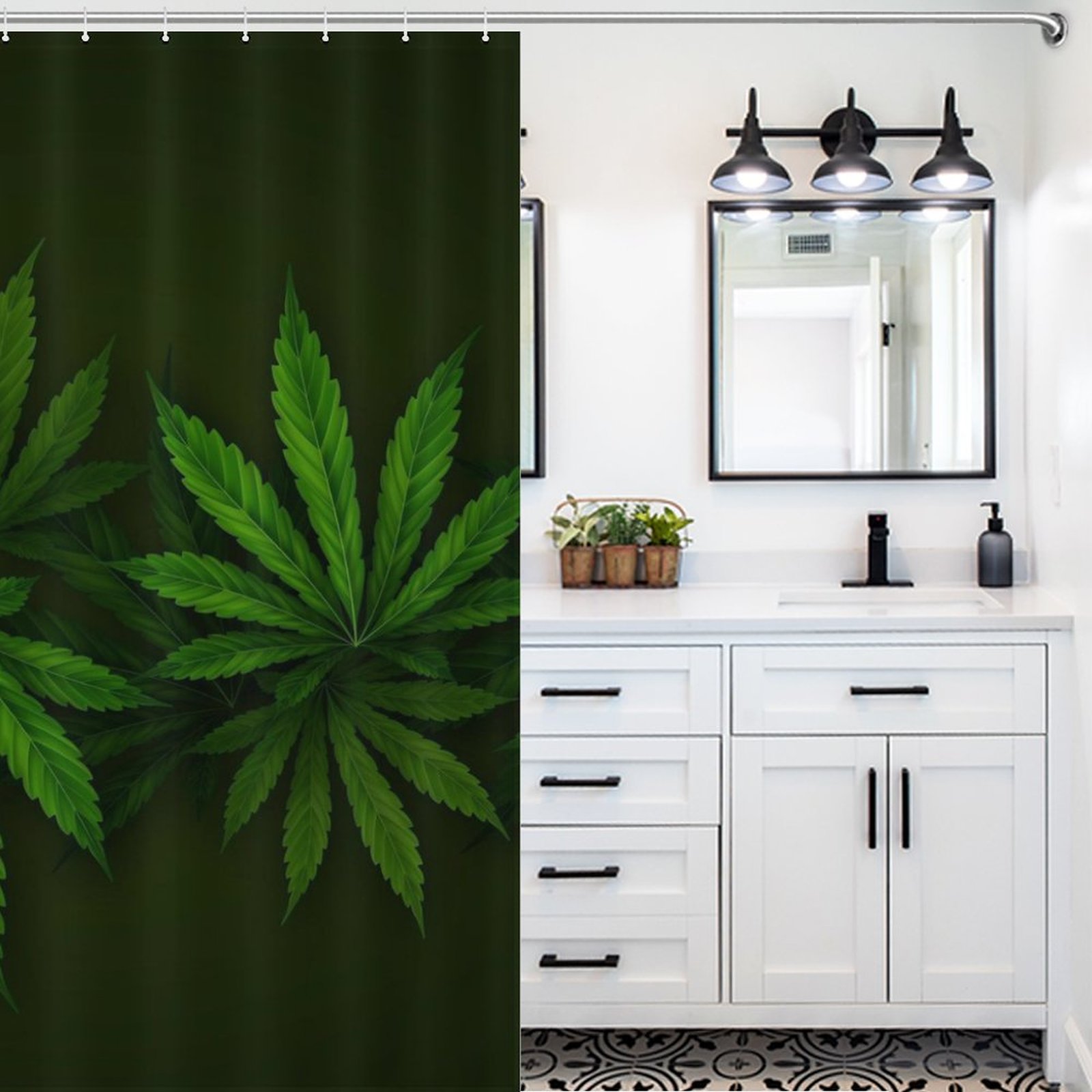 Large Leaf Band Shower Curtain - Image 6