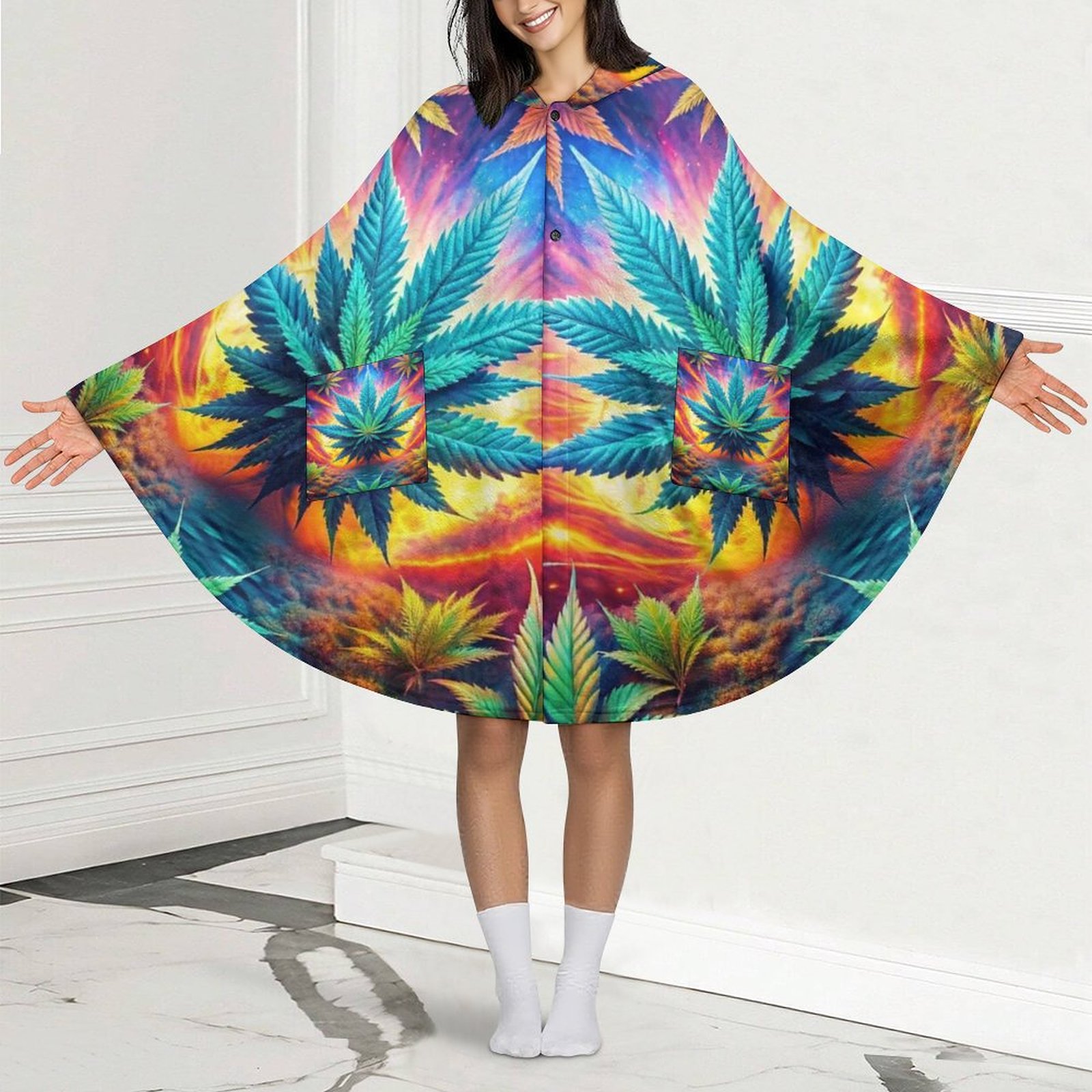 Psychedelic Leaf Adult Hooded Blanket SHIPPING INCLUDED! - Image 2