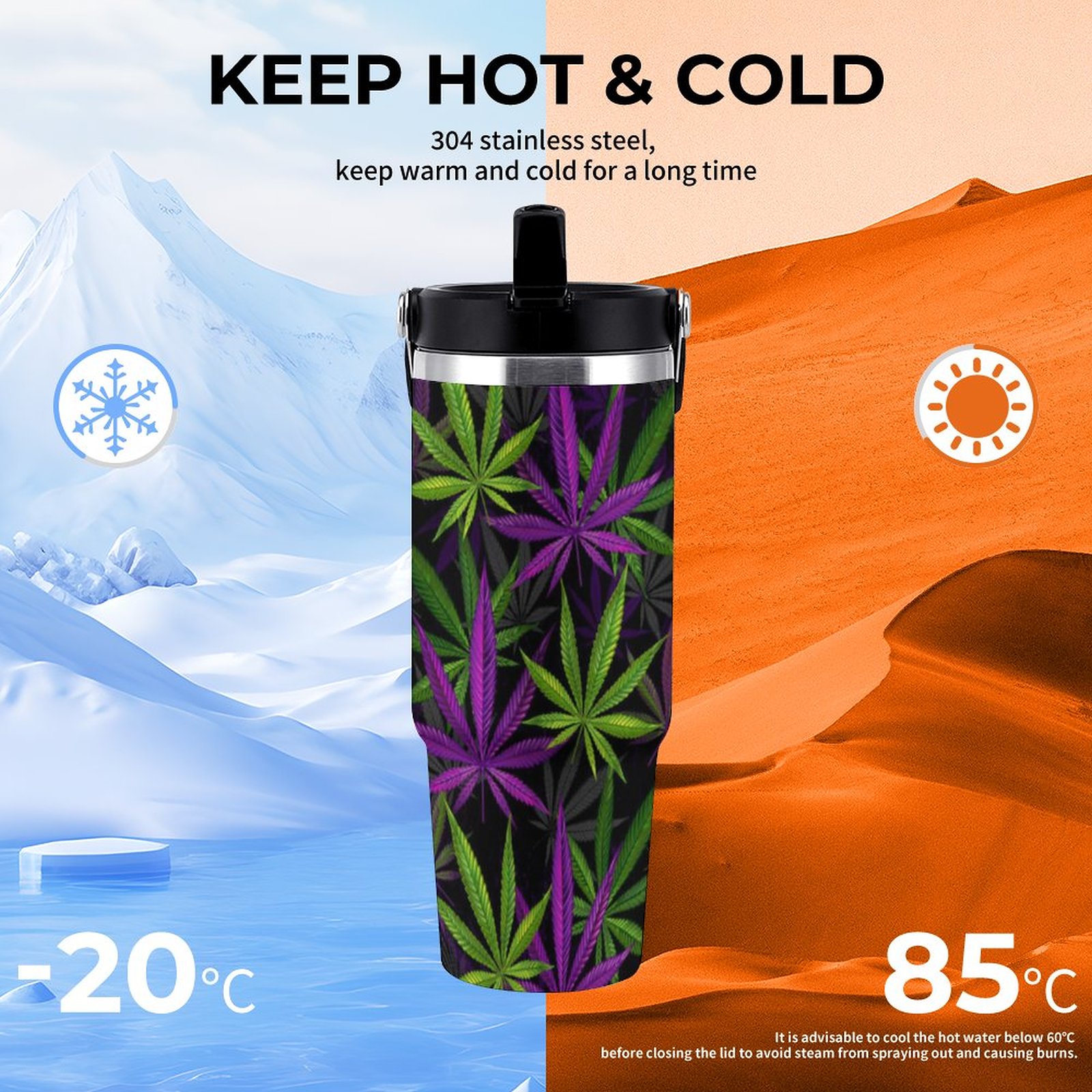 Purple & Green Leaves 30oz Car Cup with Handle SHIPPING INCLUDED! - Image 4
