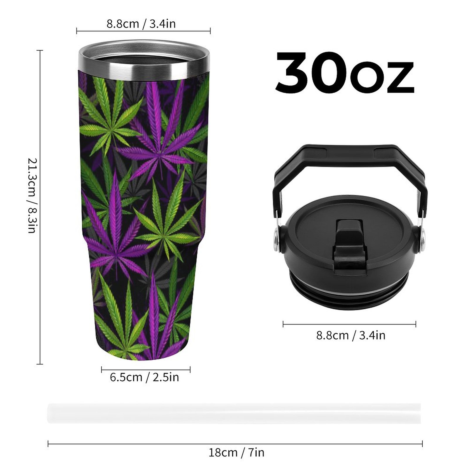 Purple & Green Leaves 30oz Car Cup with Handle SHIPPING INCLUDED! - Image 2