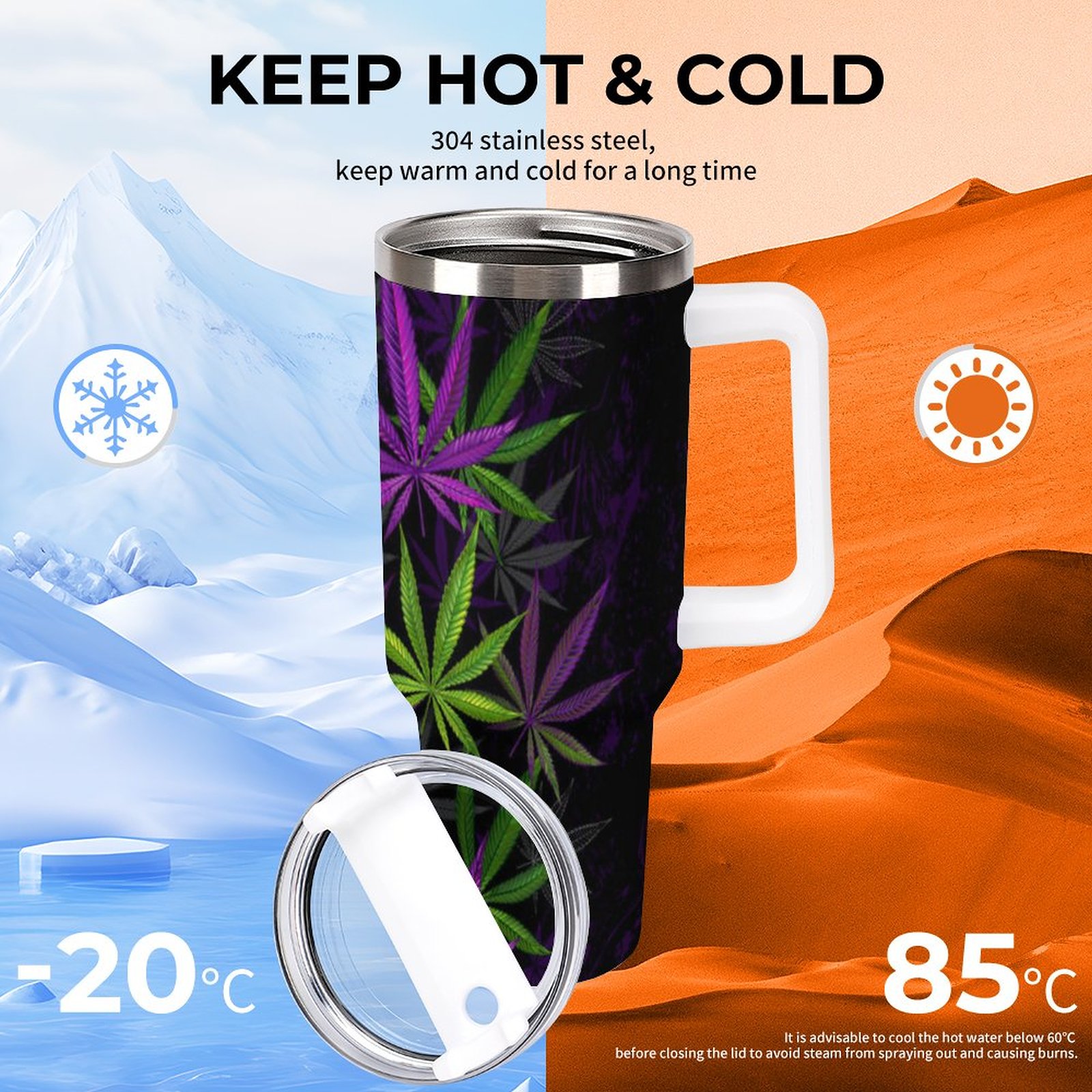 Purple & Green Leaves 40oz Large Capacity Car Cup SHIPPING INCLUDED! - Image 4