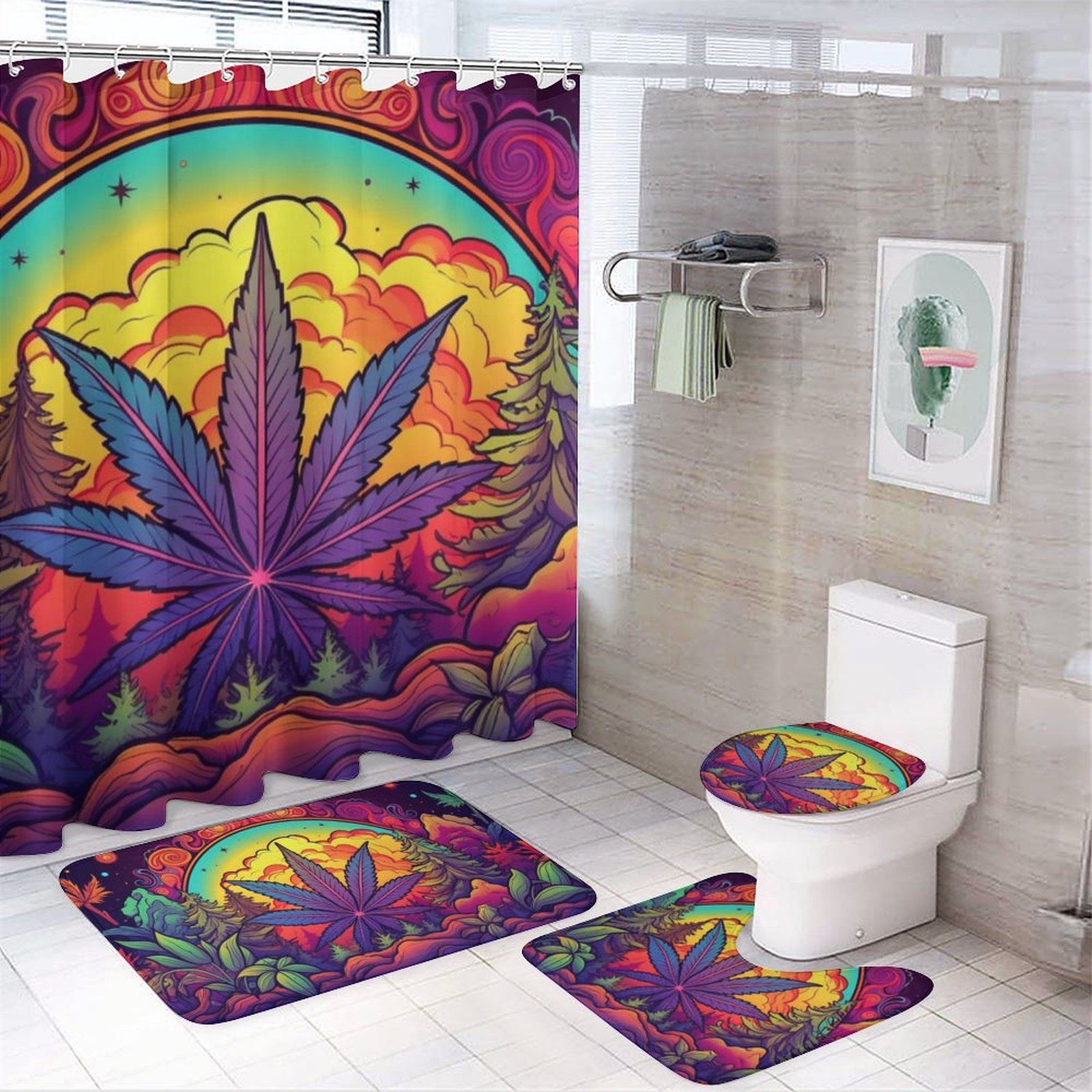 Wilderness Leaf Art Shower Curtain Set with 3 Rugs SHIPPING INCLUDED!