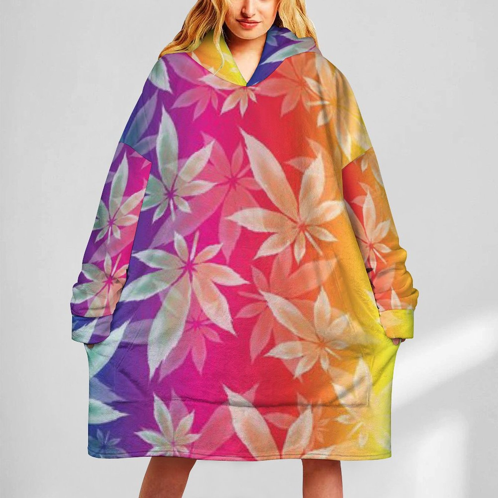 Rainbow with Leaf Pattern Wearable Sweater Blanket Oversize SHIPPING INCLUDED! - Image 3