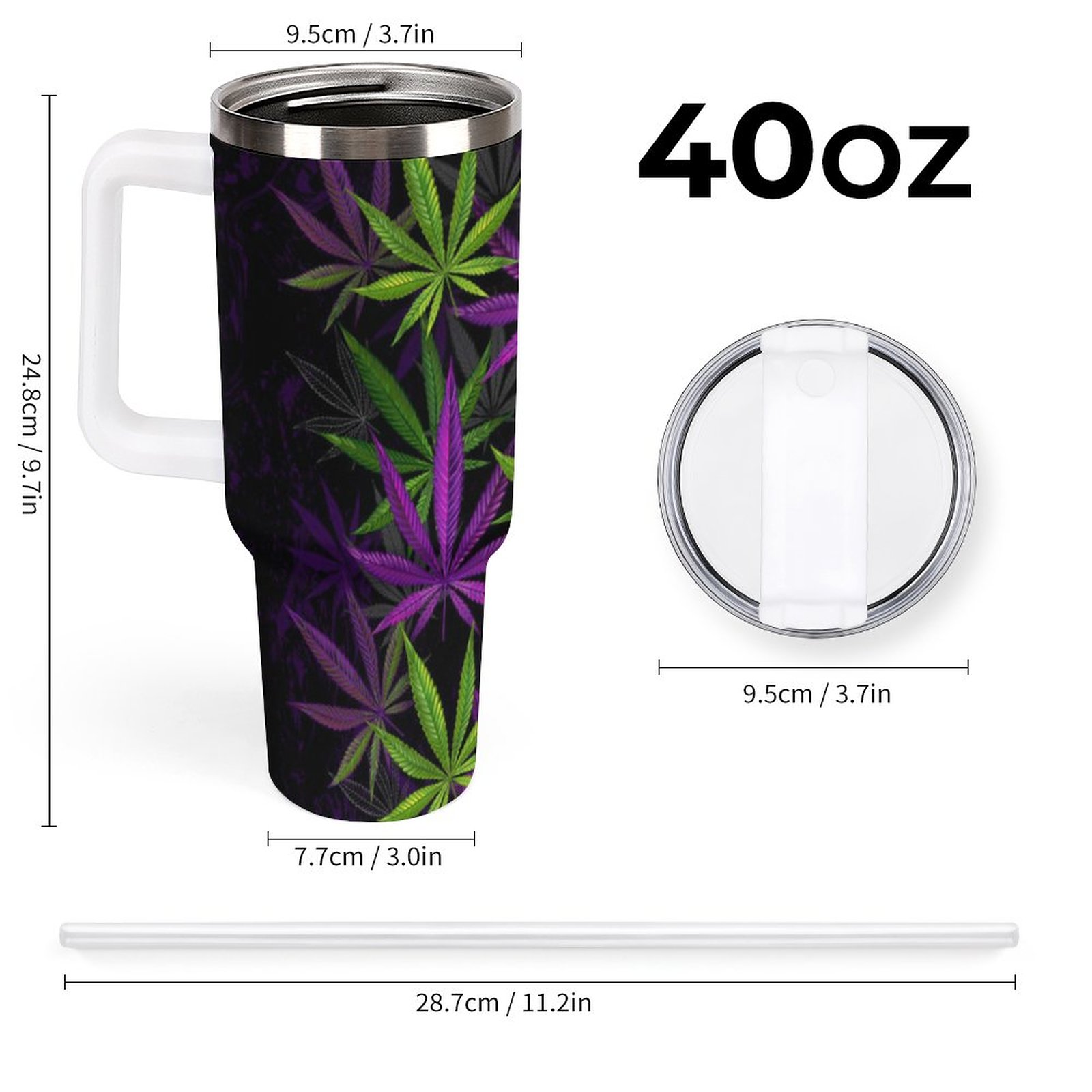 Purple & Green Leaves 40oz Large Capacity Car Cup SHIPPING INCLUDED! - Image 2