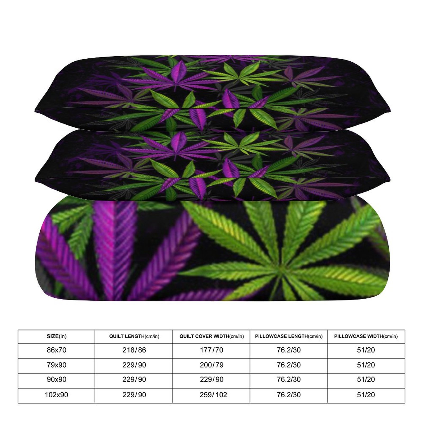 Purple & Green Leaves 3-Piece Queen Bedding Set-90"x90"/ 229x229cm SHIPPING INCLUDED! - Image 2