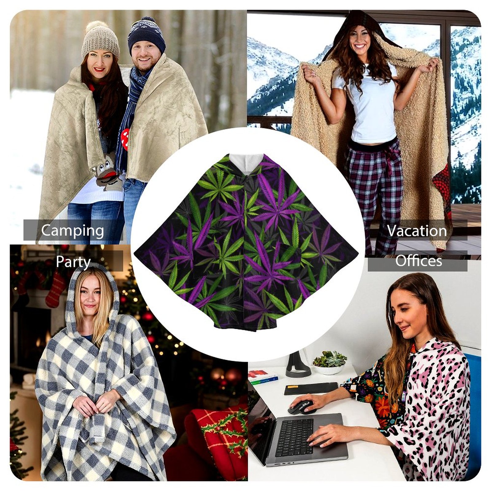 Purple & Green Leaves Adult Hooded Blanket SHIPPING INCLUDED! - Image 6