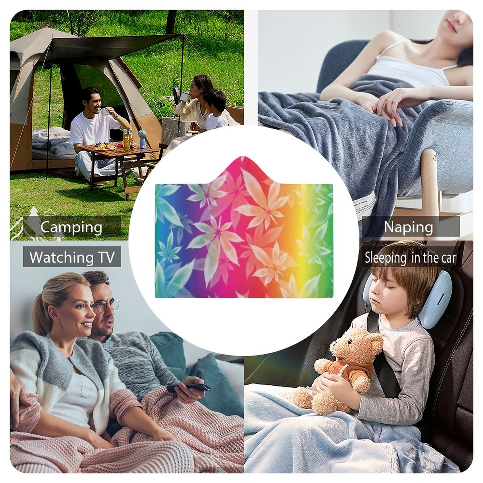 Rainbow Leaf Pattern Wrap Hooded Blanket-60"x80"/ 150x200cm SHIPPING INCLUDED! - Image 7