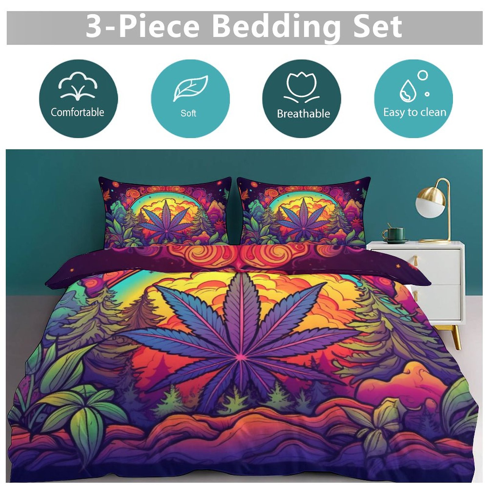 Wilderness Leaf Art 3-Piece Bedding Set-102"x90"/ 259x229cm - Image 5