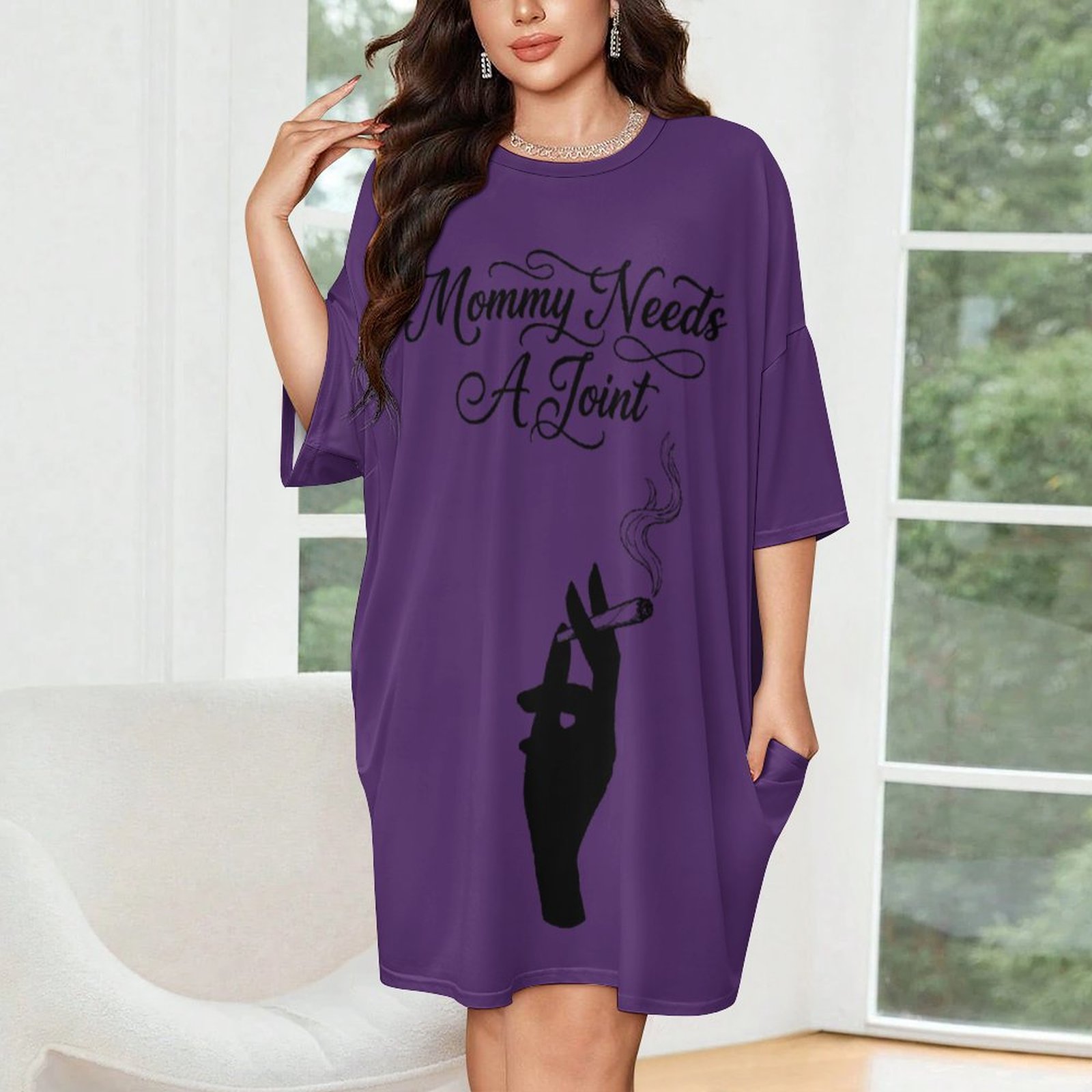 Mommy Needs A Joint Lounge Shirt160gsm One Size Ice Silk Nightdress - Image 2
