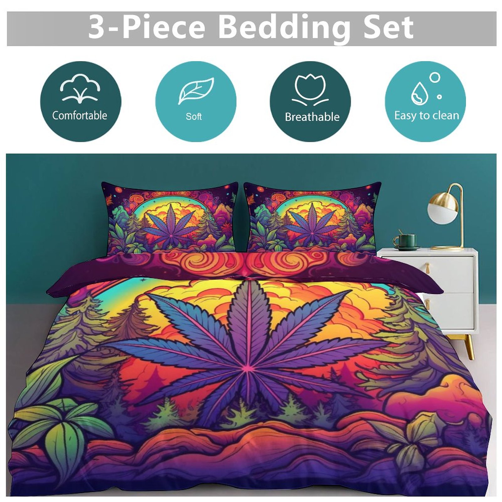 Wilderness Leaf Art 3-Piece Bedding Set-90"x90"/ 229x229cm - Image 5